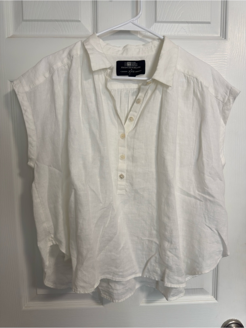 J. Crew White Linen Button-Down Cap Sleeve Top